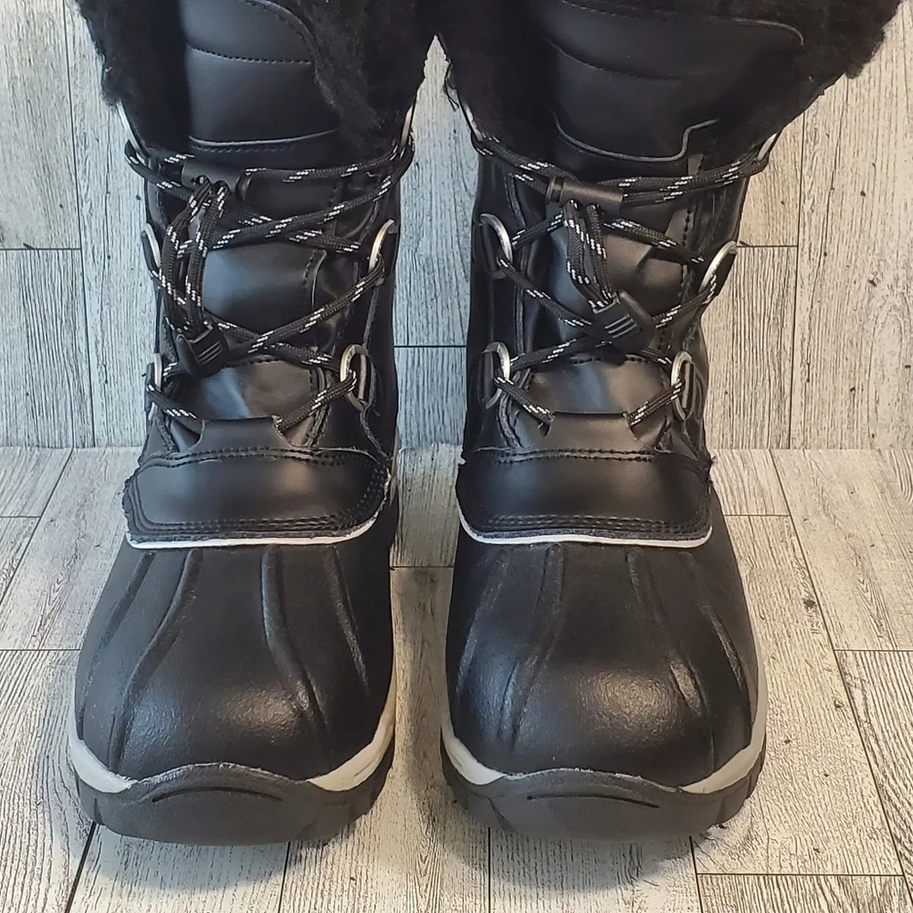 BEARPAW Kelly Boots Black Leather Fur Lined Girls Youth Size 4 Waterproof NWOT‎